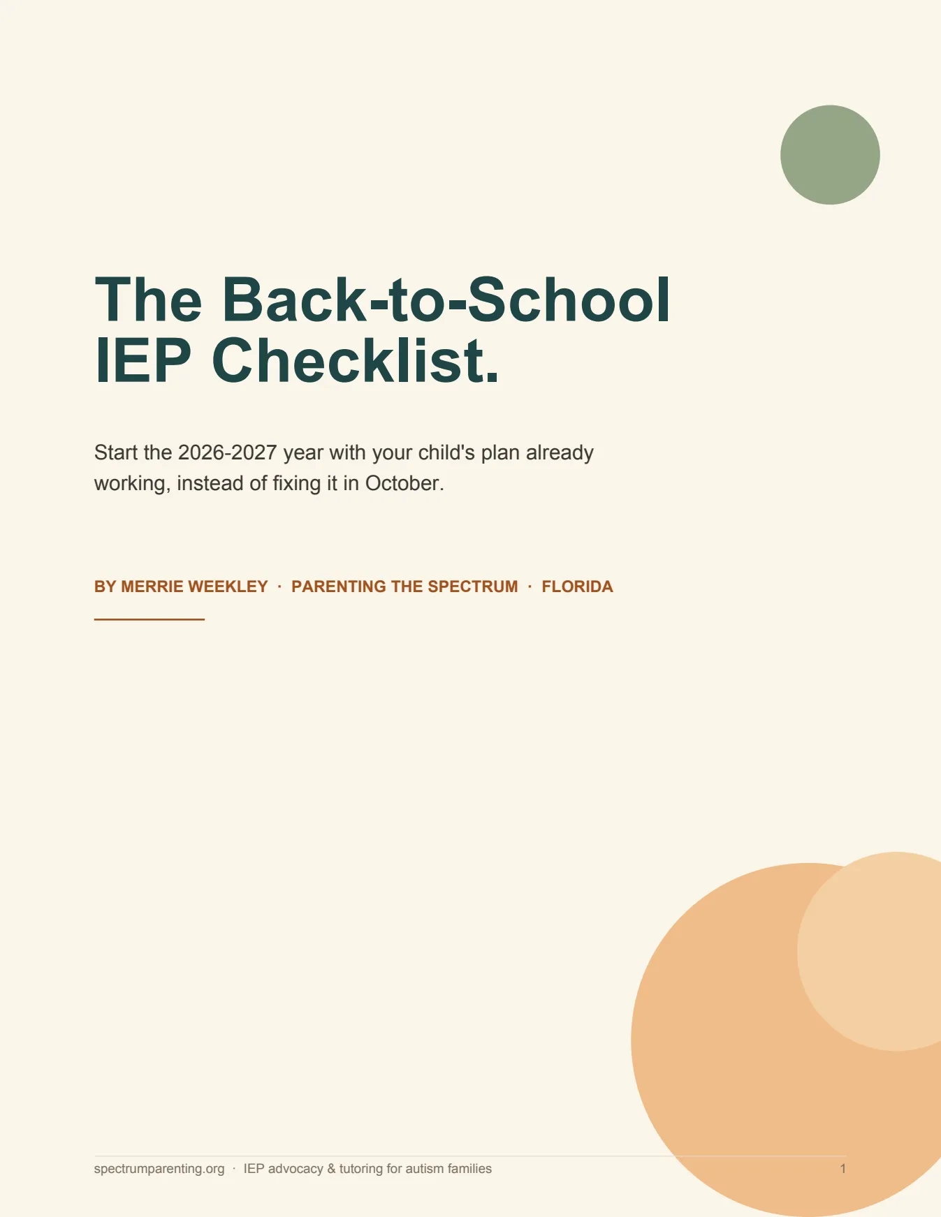 The first page of the Back-to-School IEP Checklist